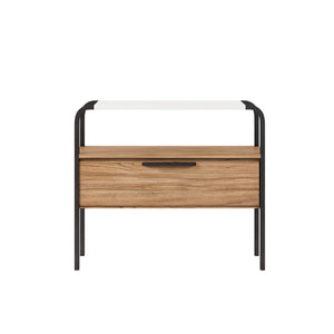 A.R.T. Furniture Portico Contemporary Nightstand With Open Shelf, Dovetail Drawer, Sienna & White Plaster Finish Brown, White Parawood Solids,Mindi Veneers,Steel 323141-3351