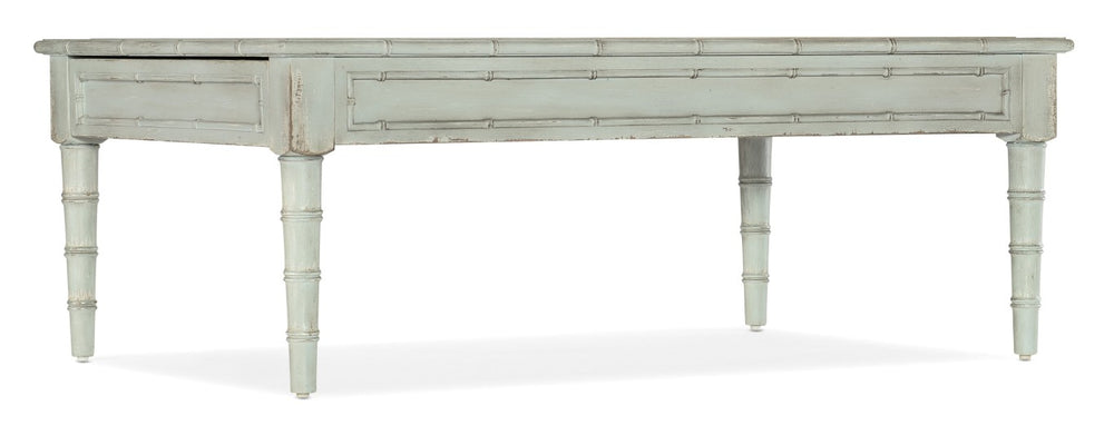 Hooker Furniture Charleston Coastal Rectangle Cocktail Table In Haint Blue With Bamboo-Inspired Accents & Self-Closing Drawers 6750-80310-40
