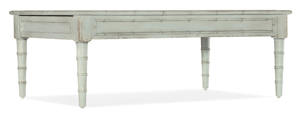 Hooker Furniture Charleston Coastal Rectangle Cocktail Table In Haint Blue With Bamboo-Inspired Accents & Self-Closing Drawers 6750-80310-40