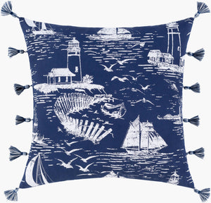 Surya Castaway 18"L X 18"W Elegant Cotton Accent Pillow – Stylish Home Decor For Inviting Ambiance Ink Blue Cotton,Cotton Cwa002-1818d