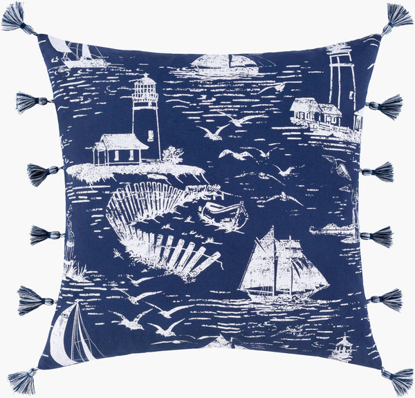 Surya Castaway 18"L X 18"W Elegant Cotton Accent Pillow – Stylish Home Decor For Inviting Ambiance Ink Blue Cotton,Cotton Cwa002-1818d