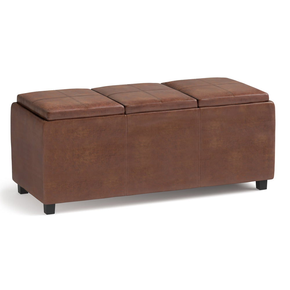 English Elm Avalon Storage Ottoman - Distressed Saddle Brown Vegan Leather With Hidden Storage & Serving Trays B136P158256