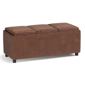 English Elm Avalon Storage Ottoman - Distressed Saddle Brown Vegan Leather With Hidden Storage & Serving Trays B136P158256