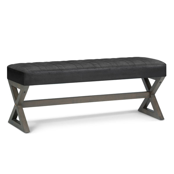 English Elm Salinger - Versatile Large Ottoman Bench In Distressed Black Vegan Leather With Sturdy Base Design B136P159214-GIGA