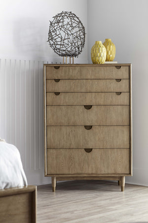 A.R.T. Furniture Finn Mid-century Modern Drawer Chest With Cedar-lined Storage, Tawny Finish & Antique Gold Accents Light Brown Parawood Solids,Elm Veneer,Metal 313150-2803