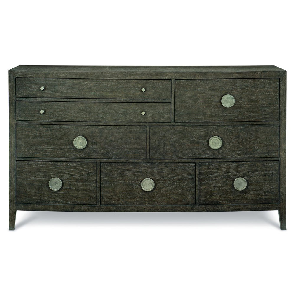 Bernhardt Bernhardt Linea Dresser In Cerused Charcoal — Bow‑Front Rustic Modern 8-Drawer With Jewelry‑Like Hardware 384054B