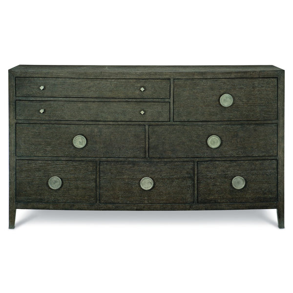 Bernhardt Bernhardt Linea Dresser In Cerused Charcoal — Bow‑Front Rustic Modern 8-Drawer With Jewelry‑Like Hardware 384054B