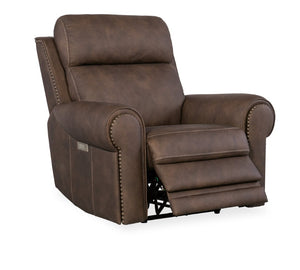 Hooker Furniture Duncan Power Recliner With Zero-Gravity Recline, Power Headrest & Lumbar, Usb Port, Nailhead Trim Medium Brown SS635-PHZL1-088