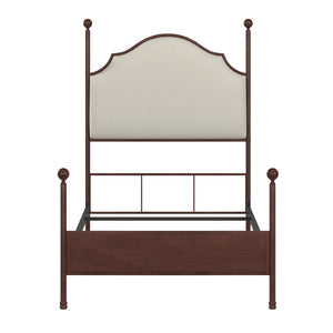 Homelegance By Top-Line Finola Cream Curved Top Cherry Brown Metal Poster Bed Black Metal