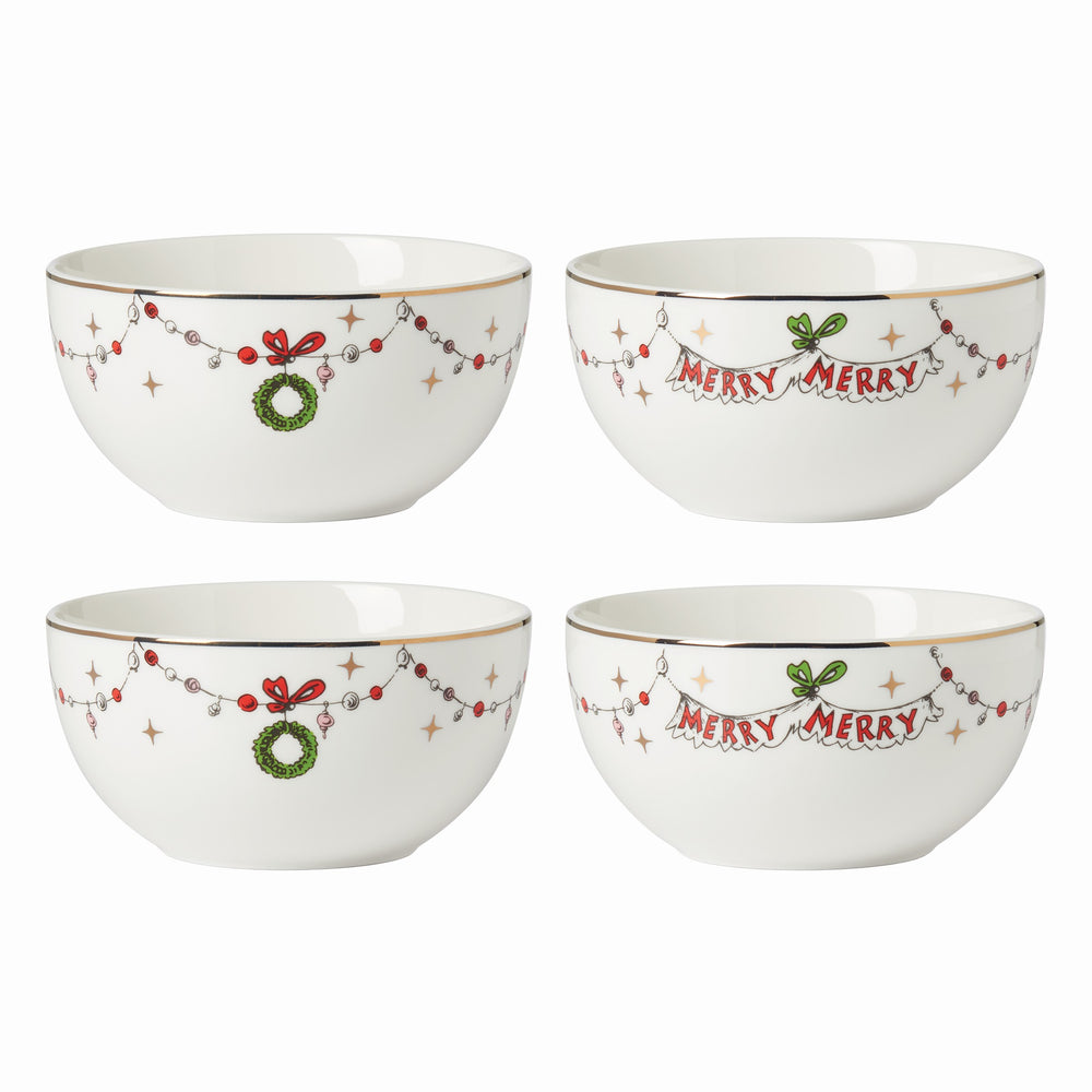 Lenox Merry Grinchmas Assorted All-Purpose Bowls, Set of 4 Green, IVORY PORCELAIN 894167