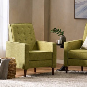 English Elm Christopher Knight Home® - Fabric Recliner Chair Mid-Century Modern Pushback Single Sofa with Tufted Cushion, Birch Legs, Cozy Comfort Green 60741.00MGRN