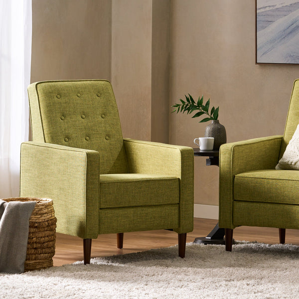 English Elm Christopher Knight Home® - Fabric Recliner Chair Mid-Century Modern Pushback Single Sofa with Tufted Cushion, Birch Legs, Cozy Comfort Green 60741.00MGRN