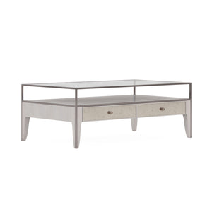 A.R.T. Furniture Mezzanine Cocktail Table In Dove Gray - Stylish Storage With Metal Frame & Antique Mirror Accents Light Gray Parawood And Poplar Solids,Maple Veneer,Mirror,Glass,Steel 325320-2249