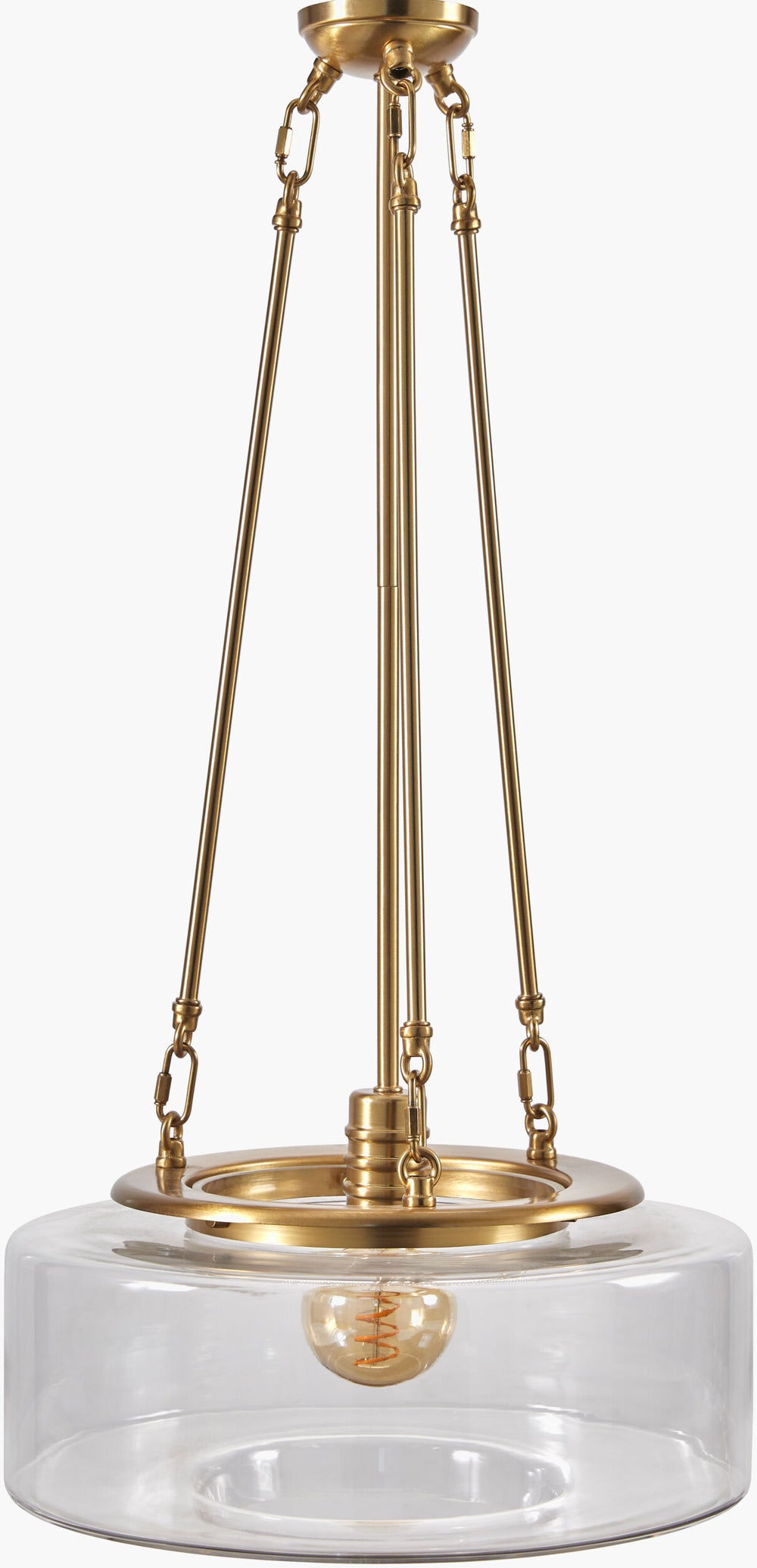 Surya Chiswick 15"L X 15"W X 32"H Rustic Industrial Pendant Light With Glass Shade For Modern Elegance Fixture, Gold,Shade, Clear,Cord, Translucent Iron,Glass,Glass Cwk-001