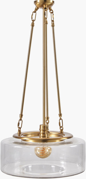 Surya Chiswick 15"L X 15"W X 32"H Rustic Industrial Pendant Light With Glass Shade For Modern Elegance Fixture, Gold,Shade, Clear,Cord, Translucent Iron,Glass,Glass Cwk-001