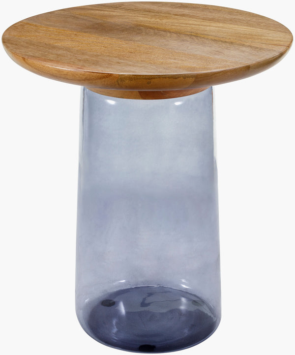 Surya Colwyn Modern 21"H End Table With Mango Wood Top & Sleek Glass Base – Stylish & Easy Care Decor Top, Blue,Base, Blue Mango Wood,Glass Cwn002-221818