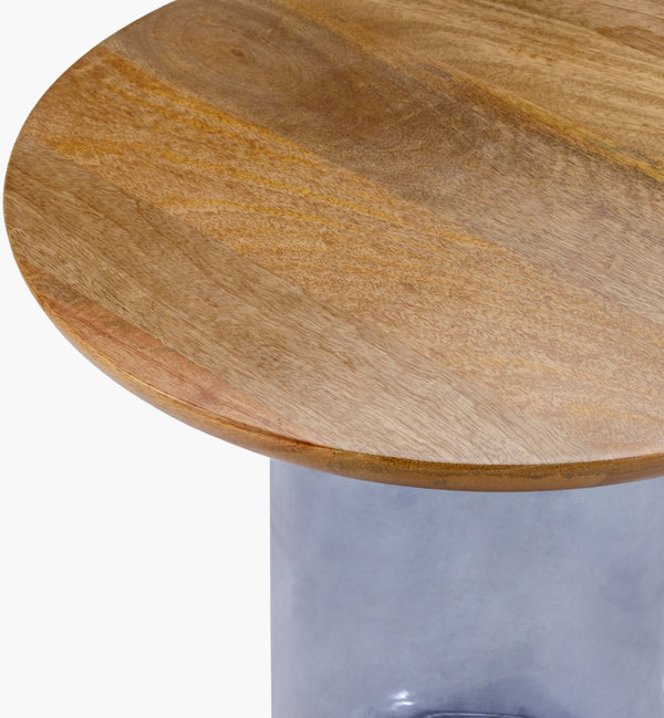 Surya Colwyn Modern 21"H End Table With Mango Wood Top & Sleek Glass Base – Stylish & Easy Care Decor Top, Blue,Base, Blue Mango Wood,Glass Cwn002-221818