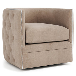 Bernhardt Bernhardt Barrel Swivel Chair In Beige Fabric With Button Tufting, Nailhead Trim & 360° Comfort B212SEA