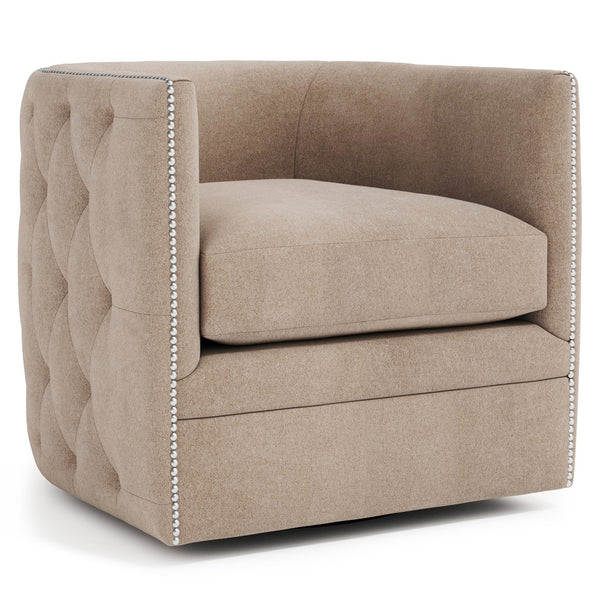 Bernhardt Bernhardt Barrel Swivel Chair In Beige Fabric With Button Tufting, Nailhead Trim & 360° Comfort B212SEA
