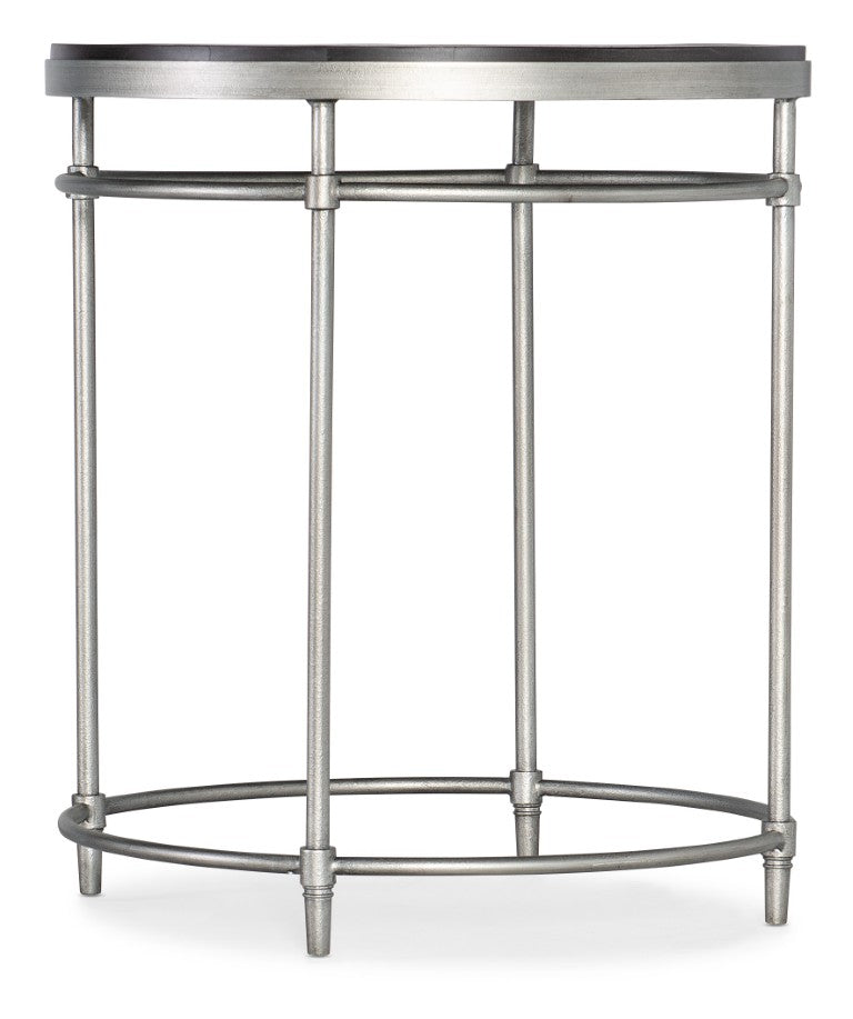 Hooker Furniture St. Armand Acacia Round End Table — Distressed Black Top, Brushed Pewter Base, Rustic Industrial Charm 5601-80113-BLK