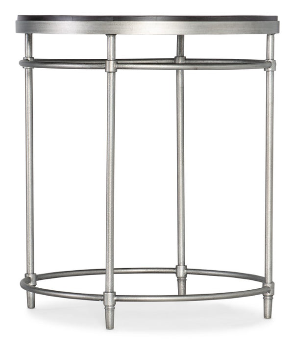 Hooker Furniture St. Armand Acacia Round End Table — Distressed Black Top, Brushed Pewter Base, Rustic Industrial Charm 5601-80113-BLK