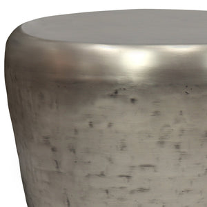 English Elm Garvy - Handcrafted Antique Silver Metal Side Table With Drum Design For Modern Industrial Spaces B136P158981