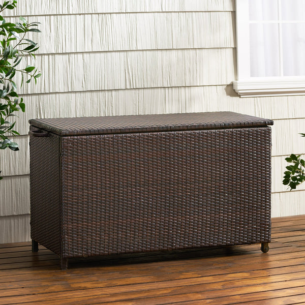English Elm Blake Outdoor Wicker Storage Box with Wheels for Patio Cushions and Garden Gear 54153.00BRN
