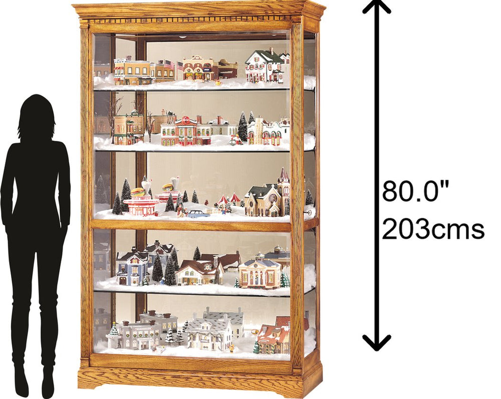 Hekman Furniture 680237 Stunning Lighted Curio Cabinet By Howard Miller - Elegant Display For Collectibles, Golden Oak Finish Golden Oak Parkview Curio Cabinet 680237