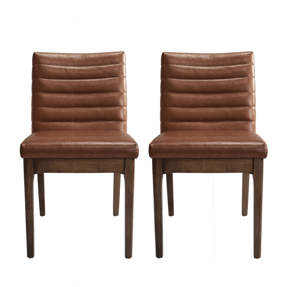 English Elm Upholstered Parsons Dining Chairs Set of 2 Channel Stitch Mid-century Walnut Frame 73471.00PUCOGN
