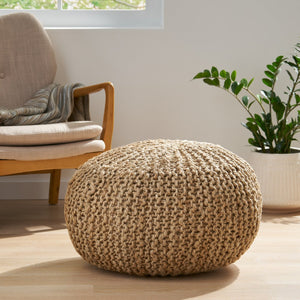 English Elm Christopher Knight Home® - HANDMADE JUTE POUF Natural Cable Knit Boho Accent Seat & Footrest – Versatile Handmade Décor Cushion 72308.00