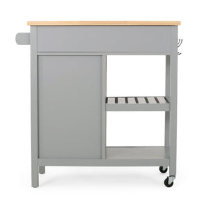 English Elm Christopher Knight Home® - Kitchen Island Cart with Rubberwood Top, Grey Mobile Kitchen Cart on Wheels with Cabinet, Hooks and Drawers 67755.00NATGRY