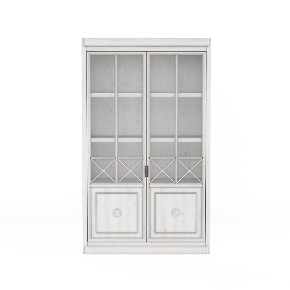 A.R.T. Furniture Somerton Traditional Display Cabinet With Glass Doors, Adjustable Shelves & Touch Dimmer Light White Parawood Solids,Elm Veneers,Metal,Glass,Resin 303240-2824