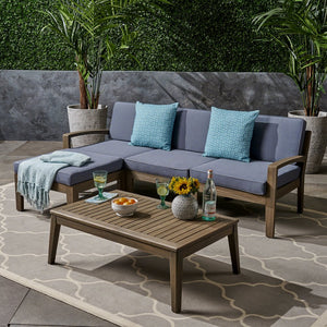 English Elm Grenada Acacia Hardwood Outdoor Sectional with Water Resistant Cushions Patio Set 63702.00GDGRY