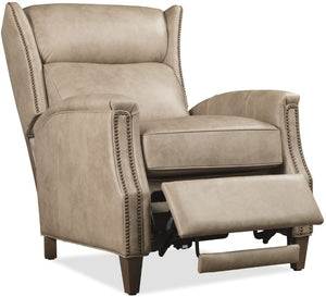 Hooker Furniture Lansing Semi-Aniline Leather Power Recliner With Power Headrest, Usb Charging, Nailhead Trim Beige RC823-PH-083