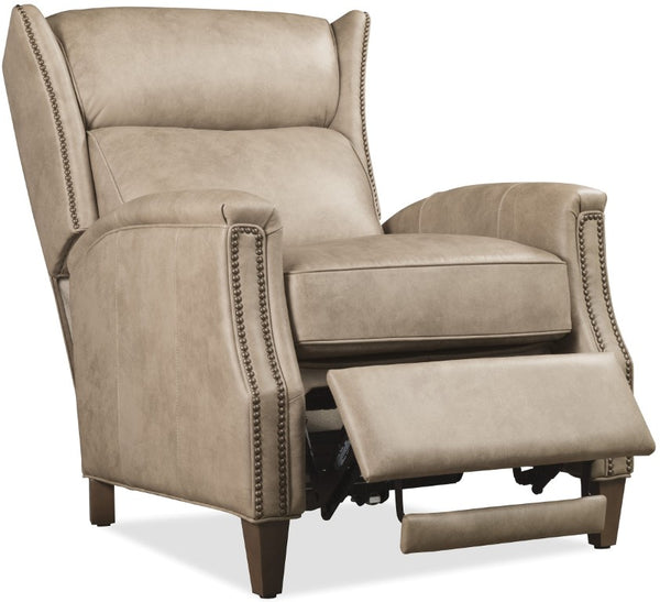 Hooker Furniture Lansing Semi-Aniline Leather Power Recliner With Power Headrest, Usb Charging, Nailhead Trim Beige RC823-PH-083