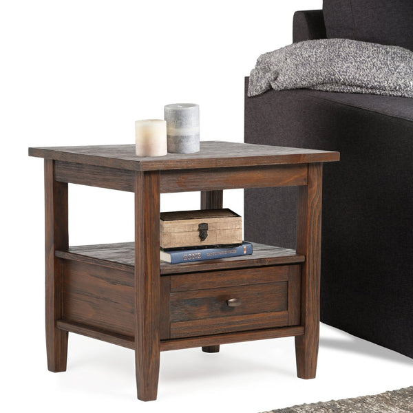 English Elm Warm Shaker Solid Wood 20" End Table With Hidden Storage In Distressed Charcoal For Modern Spaces B136P159702-GIGA