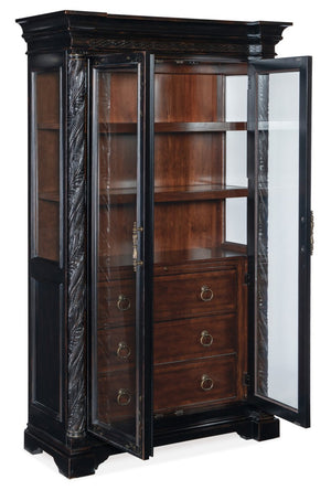 Hooker Furniture Charleston Two-Tone Display Cabinet With Glass Doors, Adjustable Shelves, Puck Lighting & Carved Accents 6750-75906-00