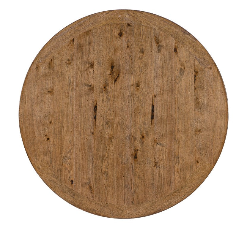 Hooker Furniture Big Sky Round Dining Table — 60" Rustic Hickory Top With Urn Pedestal, Distressed Vintage Natural Finish 6700-75203-97