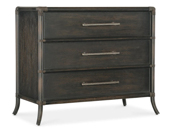 Hooker Furniture Retreat Rattan Chest With Three Self-Closing Drawers, Two-Tone Dune & Seagrass Finish, Coastal Style Dark Wood 6950-90017-99
