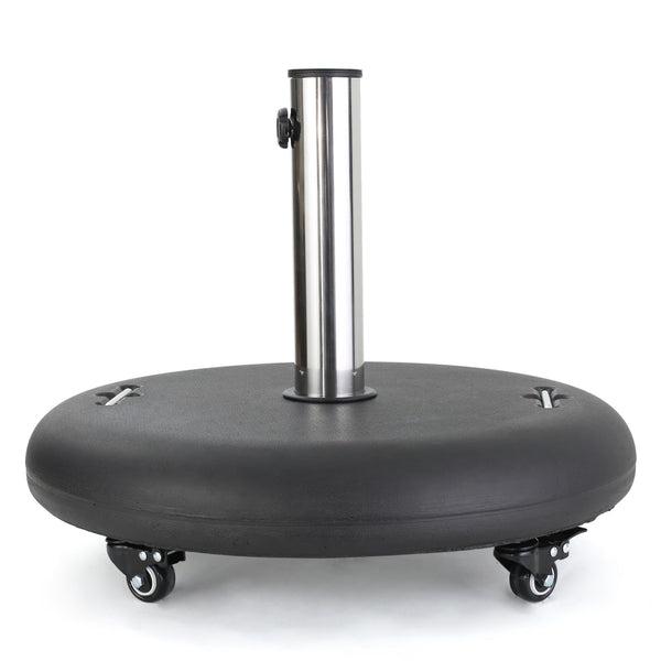 English Elm Wheelie Concrete Outdoor Umbrella Base with Locking Casters for Patio Stability Black 60454.00