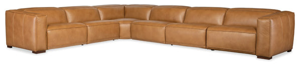 Hooker Furniture Fresco 6-Seat Sectional In Caramel Semi-Aniline Leather With Power Recline & Headrests, Modern SS404-6PC4-080