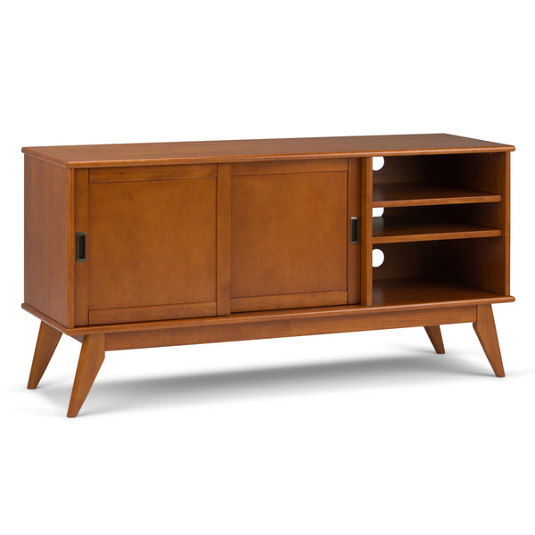 English Elm Draper Mid Century Tv Media Stand - Stylish Teak Brown Storage For Organized Living Rooms, 65" Tvs B136P158154