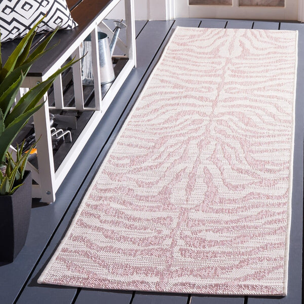Safavieh Courtyard 8000 Power Loomed Indoor / Outdoor Rug Ivory / Pink 10' x 14'