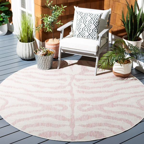 Safavieh Courtyard 8000 Power Loomed Indoor / Outdoor Rug Ivory / Pink 10' x 14'