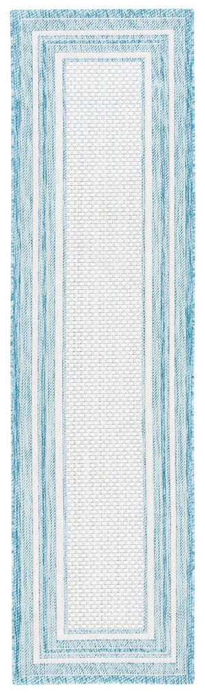 Safavieh Courtyard 8475 Power Loomed Indoor / Outdoor Rug Ivory / Aqua 10' x 14'