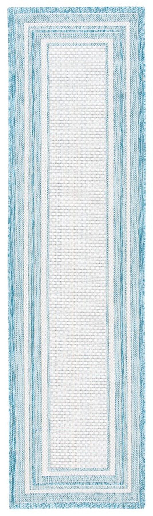 Safavieh Courtyard 8475 Power Loomed Indoor / Outdoor Rug Ivory / Aqua 10' x 14'