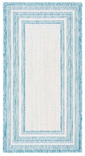 Safavieh Courtyard 8475 Power Loomed Indoor / Outdoor Rug Ivory / Aqua 10' x 14'