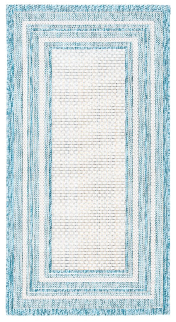 Safavieh Courtyard 8475 Power Loomed Indoor / Outdoor Rug Ivory / Aqua 10' x 14'