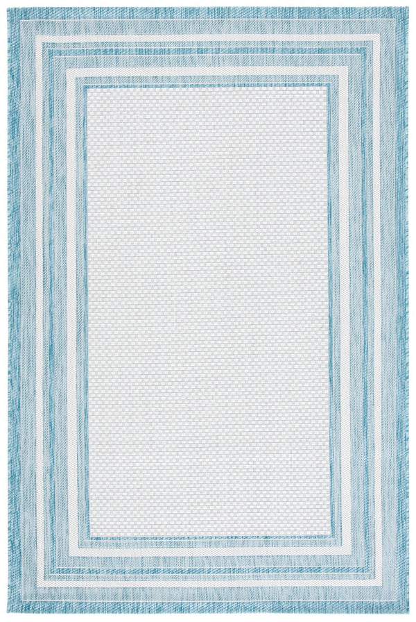 Safavieh Courtyard 8475 Power Loomed Indoor / Outdoor Rug Ivory / Aqua 10' x 14'