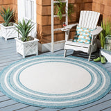 Safavieh Courtyard 8475 Power Loomed Indoor / Outdoor Rug Ivory / Aqua 10' x 14'